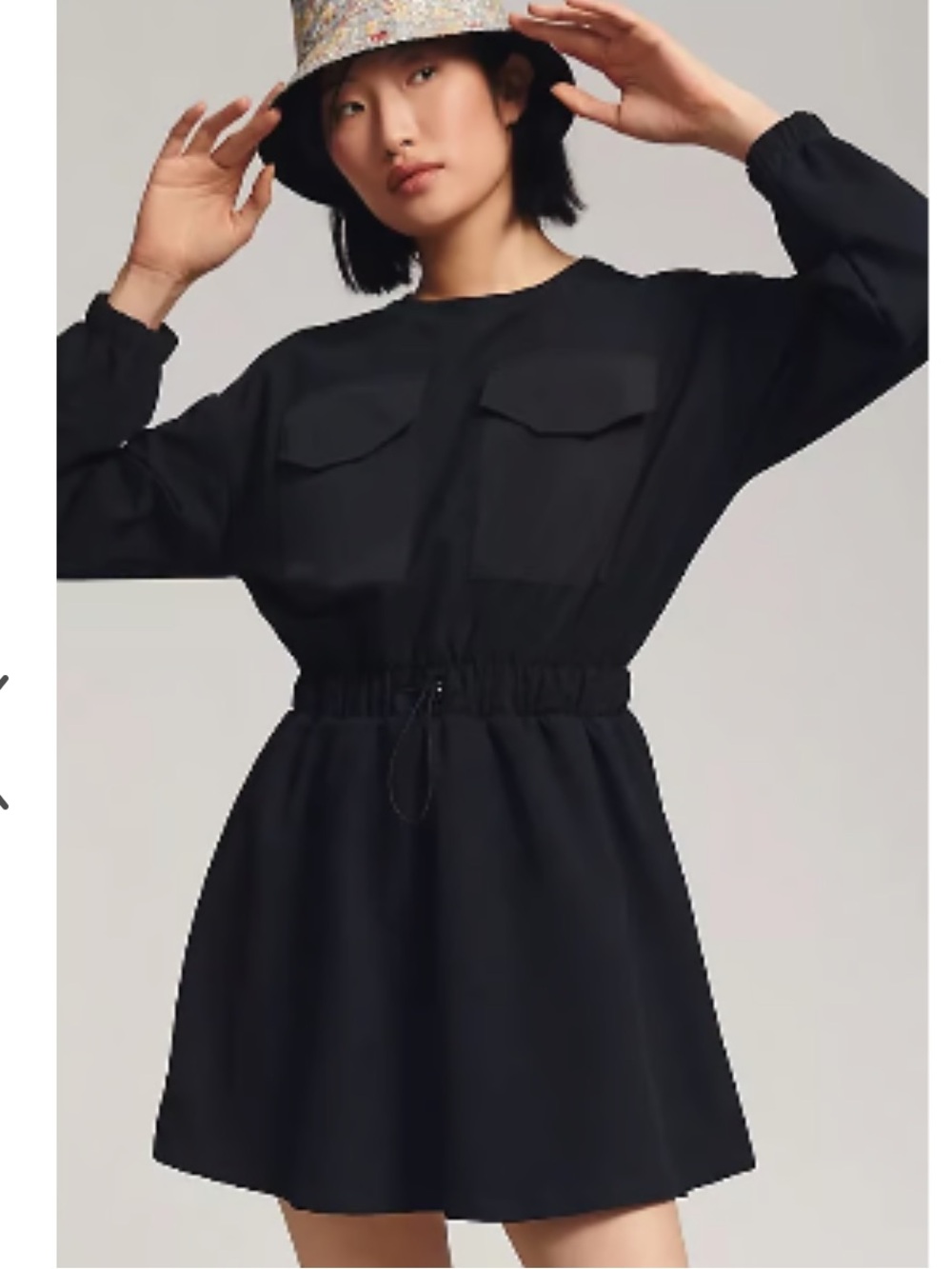 Daily Practice Anthropologie Black Sweatshirt Mini Dress 1X Utility Drawstring